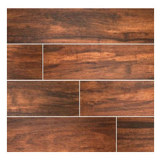 Glazed Botanica Teak Porcelain Tile, Brown, Set of 50