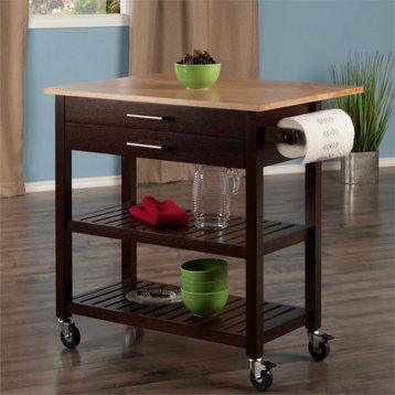 Winsome Langdon Transitional Solid Wood Kitchen Cart in Cappuccino