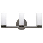Toltec Lighting - Trinity 3 Light Bath Bar, Graphite Finish With 2.5" White Muslin Glass - Enhance your space with the unique Trinity 3-Light Bath Bar. Installation is a breeze - simply connect it to a 120 volt power supply and enjoy. Achieve the perfect ambiance with its dimmable lighting feature (dimmer not included). This energy-efficient light is LED compatible, adding convenience to your lighting choices. Suitable for use with candelabra base bulbs, enjoy easy and seamless set up. Cleaning is a breeze, just use a damp cloth as no chemicals are needed. With its streamlined hardwired design, rest assured that this product is made to last. It's suitable for damp locations and boasts a durable glass shade that ensures even light diffusion. Explore the range of finish and color options to find the perfect match for your space.