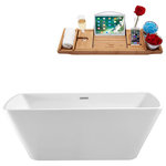 Streamline - 59" Streamline N-680-59FSWH-FM Soaking Freestanding Tub With Internal Drain - Simplicity meets luxury in this Streamline 59" white glossy deep soaking bathtub. Contoured for comfort this bathtub can add back support with its angled curves. You can soak in comfort as this tub can fit up to 66gallons of water. It is designed with an internal drain to maintain its simple style.  FREE Bamboo Bathtub Caddy Included in Purchase!