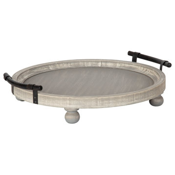 Bruillet Round Wooden Footed Tray, Gray 15" Diameter