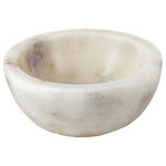 Serene Spaces Living - Marble Collection, 5" White Marble Bowl - Single - This chic marble bowl merges modern charm with minimalist design, its sleek curves and polished surface bringing a contemporary touch that will enhance the visual appeal of any space. Its perfect size allows it to be a versatile addition to your home, ideal for use on countertops or tables to serve treats like nuts and candies or to neatly hold everyday items such as keys and coins. When it comes to special occasions, this bowl effortlessly steps up, making an elegant statement piece to present snacks at gatherings or as an integral part of your refined table decor. Sold individually, the tray measures 5" Diameter & 2.5" Tall. You can count on quality, design, and manufacturing when you order from Serene Spaces Living, where we curate everything with love.