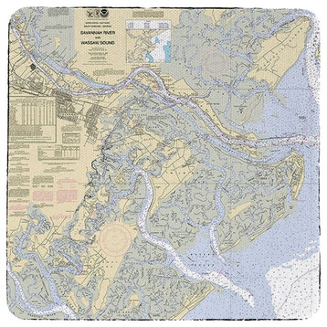 Betsy Drake Savannah River and Wassaw Sound, GA Nautical Map Coaster Set of 4