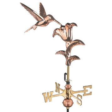 Polished Copper Hummingbird Weathervane, Garden Pole