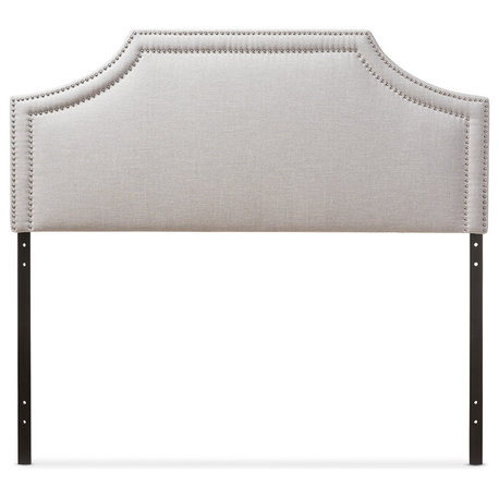 Avignon Fabric Upholstered Headboard, Grayish Beige, Queen