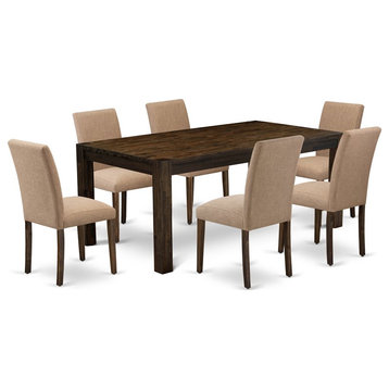 East West Furniture Lismore 7-piece Wood Dining Set in Brown/Light Sable