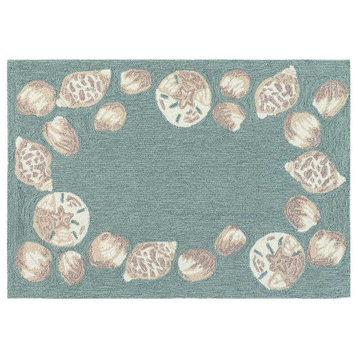 Capri Seashell Border Indoor/Outdoor Rug, Aqua, 2'x3'