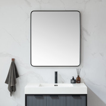 Vinnova Mutriku Rectangle Metal Wall Mirror, Brushed Black, 32" W X 36" H