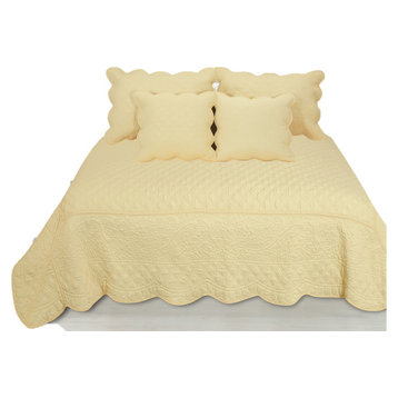 3-Piece Quilted Yellow Buttercup Puffs Bedspread Set, California King