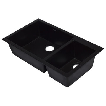 AB3319UM-BLA Black 34" Double Bowl Undermount Granite Composite Kitchen Sink