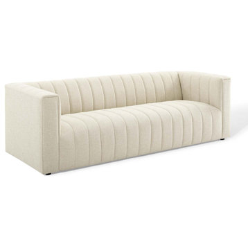Reflection Channel Tufted Upholstered Fabric Sofa, Beige