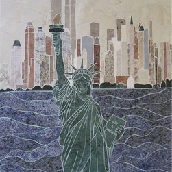 Lady Liberty handcrafted marble mural - Home Decor