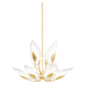 Blossom 10 Light Chandelier, Gold Leaf, Clear Glass