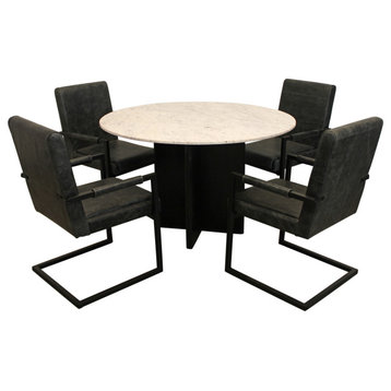 Lavaca 5-Piece Dining Set, 48" Round Dining Table and 4 Black Leather Chairs