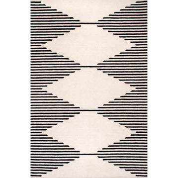 nuLOOM Handmade Wool Flynne Contemporary Geometric Striped Area Rug, Ivory, 6' X