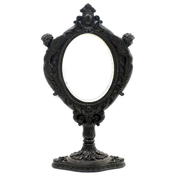 Baroque Mirror With Two Cherubs, Black