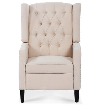 27" Wide Tufted Fabric Wingback Chair, Beige