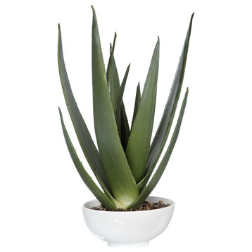 Oversize Faux Aloe Vera Succulent Planter Gloss White Bowl Centerpiece Large