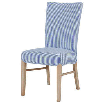 Milton Fabric Dining Side Chair Wenge Legs, Set of 2, Blue Stripes, Fabric
