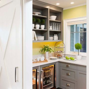 Desired White Kitchen w/ Gray Island & Pantry!