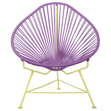 Acapulco Indoor/Outdoor Handmade Lounge Chair New Frame Colors, Orchid Weave, Yellow Frame