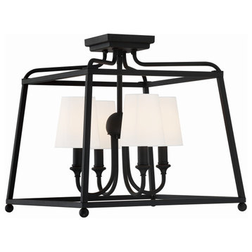 Crystorama 2243-BF 4 Light Semi Flush in Black Forged with Silk