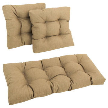 Square Outdoor Tufted Settee Cushions, 3-Piece Set, Sandstone