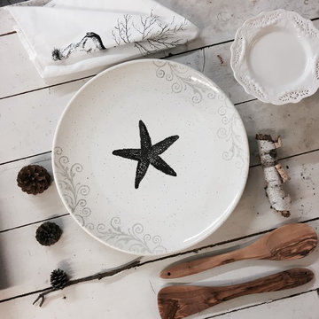 Hand Painted Coastal Guestbook Ceramic Serving Platter
