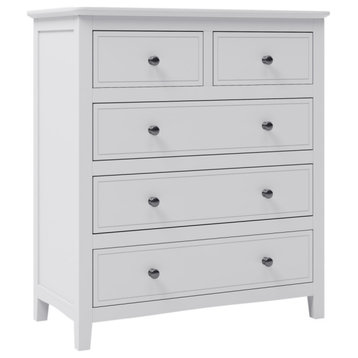 5 Drawers Solid Wood Chest, White