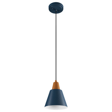 Industrial Metal Pendant Lighting With Wood Grain for Kitchen Island, Blue