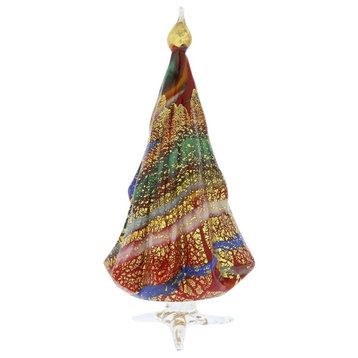 Glass Of Venice Murano Glass Christmas Tree Standing Sculpture - Red and Gold. C
