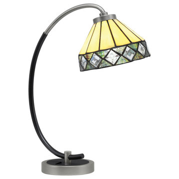 1-Light Desk Lamp, Graphite/Matte Black Finish, 7" Diamond Peak Art Glass