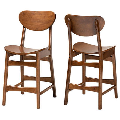 Kobell Mid-Century Modern Walnut Brown Wood 2-Piece Counter Stool Set