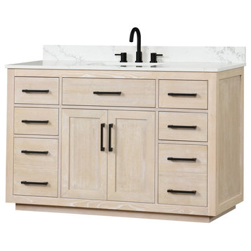 54" Freestanding Bath Vanity Set, Ceramic Sink, Light Oak