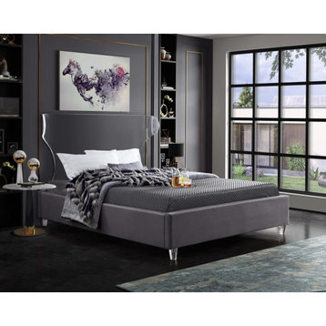 Ghost Velvet Upholstered Bed, Gray, Full