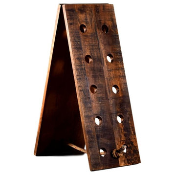 Rustic Wood Plank Standing Wine Rack, 10 Bottle Vintage Style Holder Tall Rope