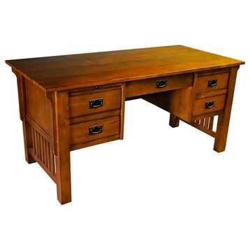 Crafters and Weavers Arts and Crafts 5-Drawer Wood Desk in Brown