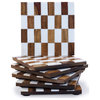 Checkered 6 pieces White and Wood Coaster Set in Box
