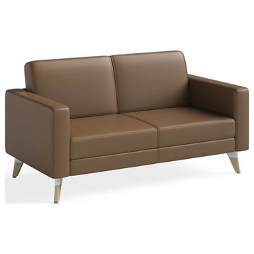 Safco Contemporary Lounge Settee Brown Vinyl and Wood Resi Feet