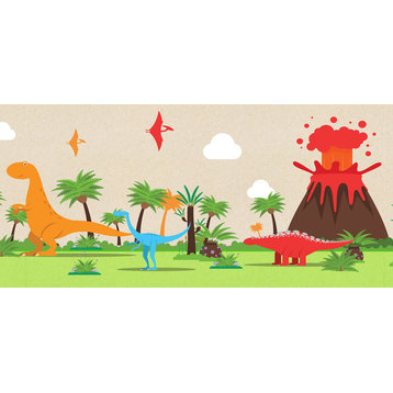 GB90160g8 Colorful Dinosaurs Peel&Stick Wallpaper Border 8in Height x 15ft Long