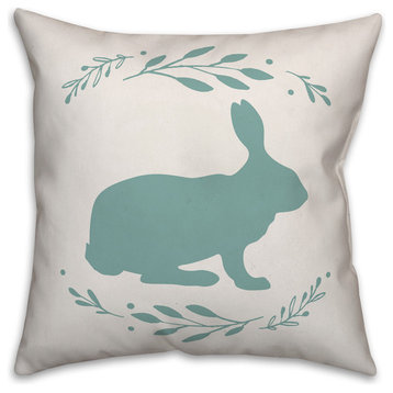 Teal Bunny Silhouette 16x16 Throw Pillow Cover