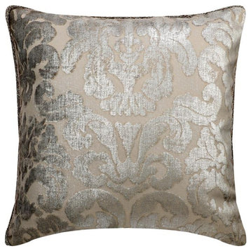 22"x22" Foil Beaded Cord Silver Velvet Pillow Cover�For Sofa - Damask Bounty