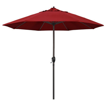 9' Bronze Auto-tilt Crank Lift Aluminum Umbrella, Pacifica, Red