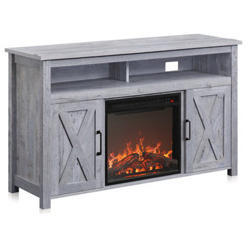 48" Corin TV Stand Console With 18" Electric Fireplace, Light Gray