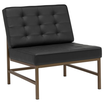 Ashlar Modern Metal Frame and Blended Leather Square Accent Chair