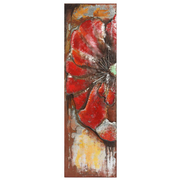 "Red Poppy" Primo Mixed Media Hand Painted Iron Wall Sculpture Metal Wall Art