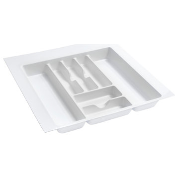 Polymer Trim to Fit Glossy Drawer Insert Cutlery Organizer, White, 21.88"W