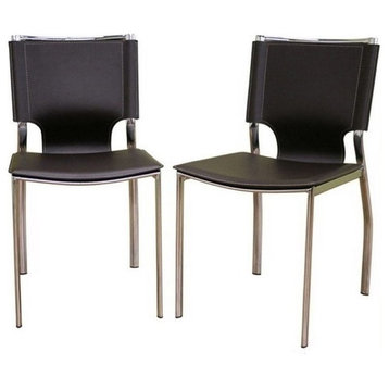 Bowery Hill Leather Dining Chair in Brown (Set of 2)
