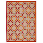 Nourison - Aloha Moroccan Geometric Indoor Outdoor Patio Rug, Red, 4'x6' - Inspired by classic Moroccan architecture, this indoor/outdoor rug from the Aloha collection brings a clean and sophisticated touch to your patio, porch, or deck. On-trend tones of beige, red, and orange blend seamlessly with contemporary styles of decor. Machine made from premium stain-resistant fibers that are easy to clean: just rinse with a hose and air dry.