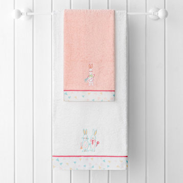 Funny Rabbits Body Towel White with Caramel Pink